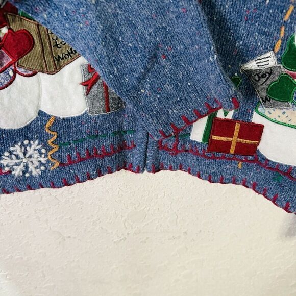 Victoria Jones Petite Christmas Sweater Women's Size PM Full Zip Snowmen Blue - Picture 8 of 13